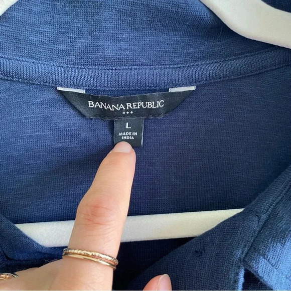 BANANA Republic Heathered Navy Blue Cropped Short Sleeve Polo Preppy T-Shirt L - Picture 3 of 9